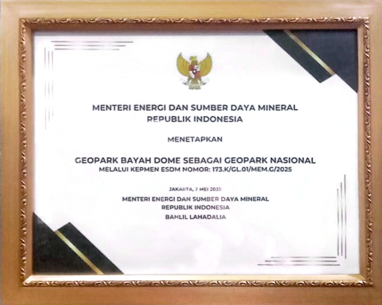 Sertifikat Penetapan Geopark Bayah Dome